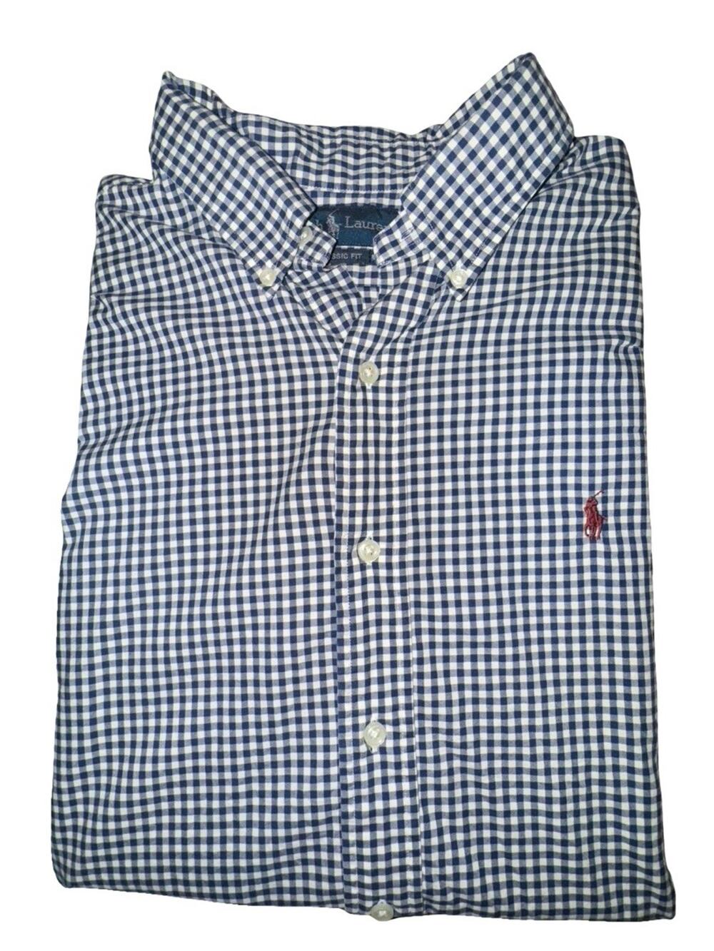 Ralph Lauren Custom Fit Navy Gingham Thick Cotton Oxford Shirt Sz XL